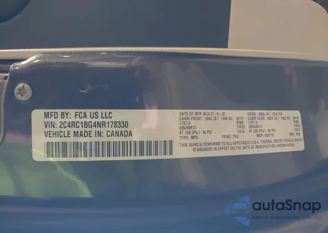 2022 Chrysler Pacifica Touring L z USA, uszkodzony, nr VIN 2C4RC1BG4NR178330